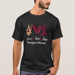 Peace Love Cure Hemangioma Burgundy Ribbon Awarene T-Shirt
