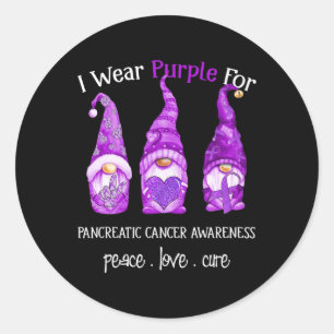 Peace Love Cure I Wear Purple Gnome Pancreatic Can Classic Round Sticker