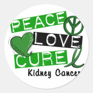 PEACE LOVE CURE KIDNEY CANCER (Green) Classic Round Sticker
