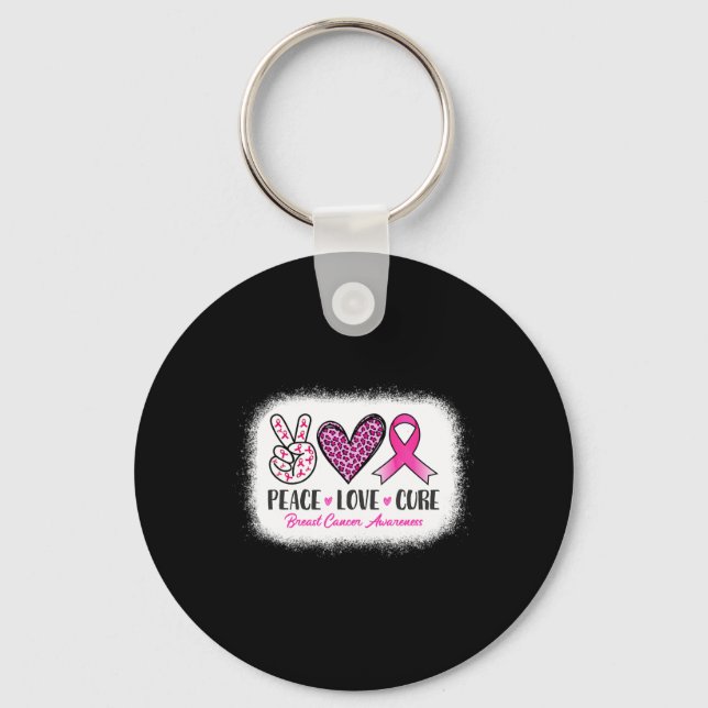 Peace Love Cure Leopard Breast Cancer Awareness  Key Ring (Front)