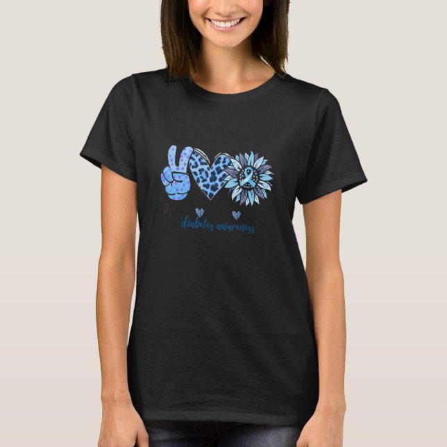 Peace Love Cure Leopard Heart Sunflowers Diabetes  T-Shirt (Front)