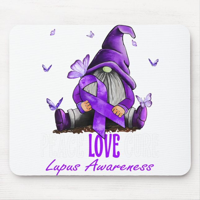 Peace Love Cure Lupus Awareness Purple Ribbon Mouse Mat (Front)