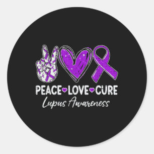 Peace Love Cure Lupus Awareness Warrior Purple Rib Classic Round Sticker