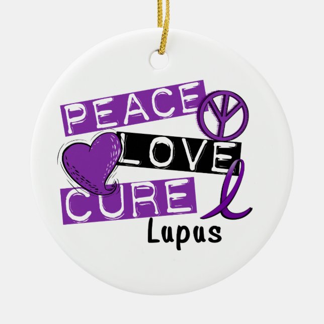 Peace Love Cure Lupus Ceramic Tree Decoration (Front)