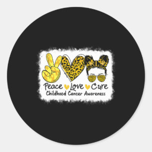 Peace Love Cure Messy Bun Childhood Cancer Awarene Classic Round Sticker