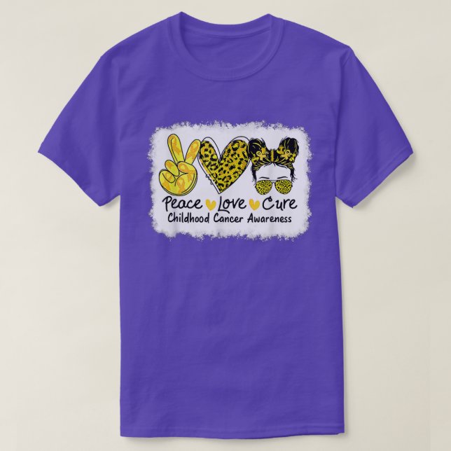 Peace Love Cure Messy Bun Childhood Cancer Awarene T-Shirt (Design Front)