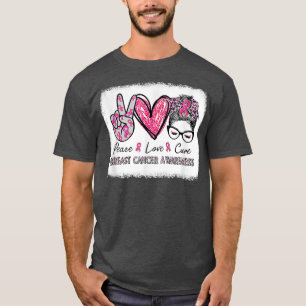Peace Love Cure Messy Bun Pink Breast Cancer Aware T-Shirt
