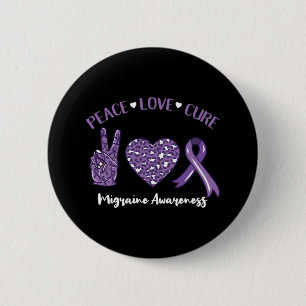 Peace Love Cure Migraine Awareness Ribbon 6 Cm Round Badge