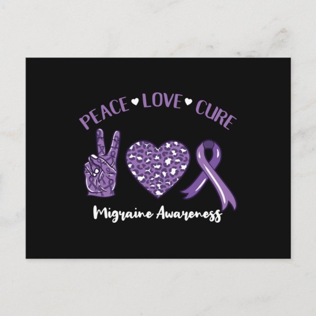Peace Love Cure Migraine Awareness Ribbon Holiday Postcard (Front)