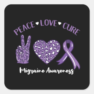 Peace Love Cure Migraine Awareness Ribbon Square Sticker