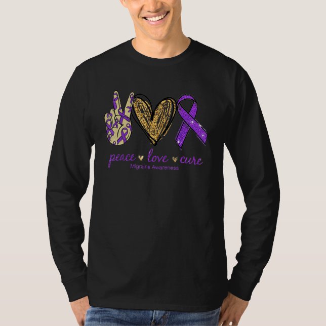 Peace Love Cure Migraine Awareness T-Shirt (Front)