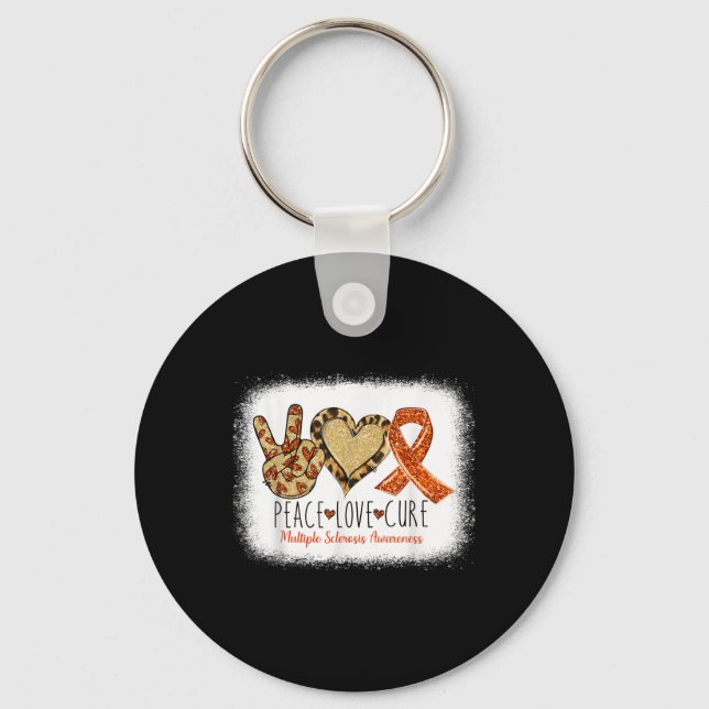 Peace Love Cure Multiple Sclerosis Awareness Ms Wa Key Ring (Front)