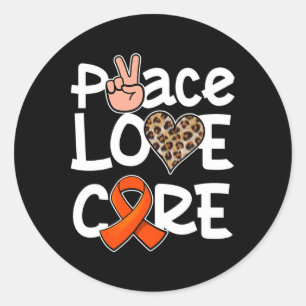 Peace Love Cure Orange Ribbon Leukaemia Awareness  Classic Round Sticker