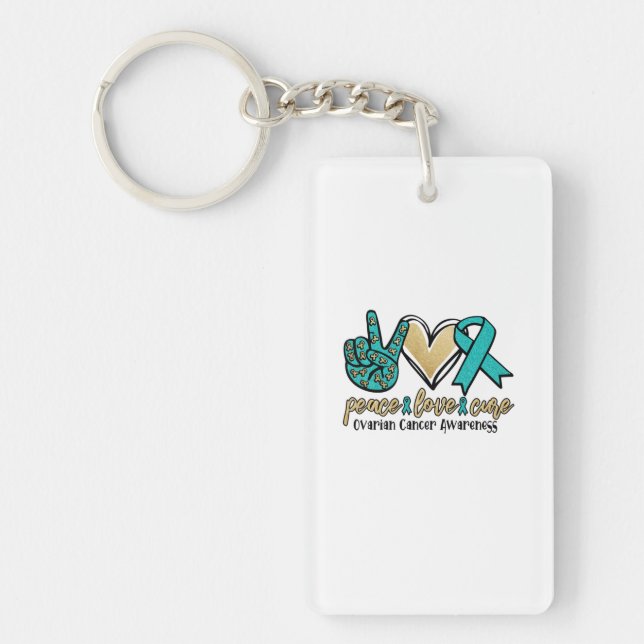 Peace Love Cure Ovarian Cancer Awareness Key Ring (Front)