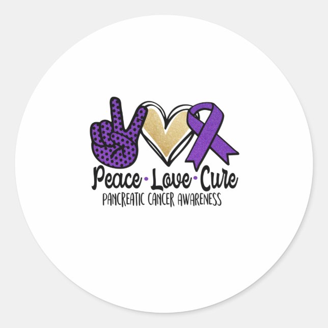 Peace Love Cure Pancreatic Cancer Awareness Classic Round Sticker (Front)