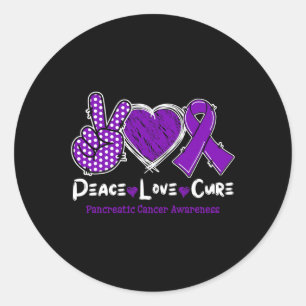 Peace Love Cure Pancreatic Cancer Awareness Purple Classic Round Sticker