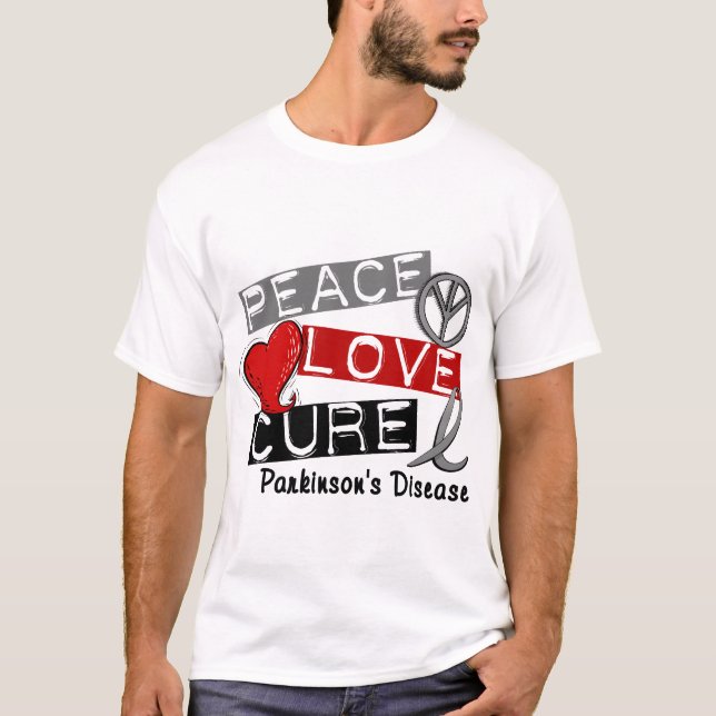 PEACE LOVE CURE PARKINSONS DISEASE T-Shirt (Front)