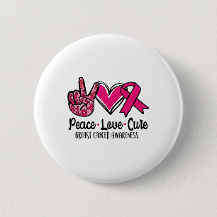 Peace Love Cure Pink Ribbon Cancer Breast Awarenes 6 Cm Round Badge