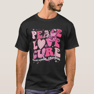 Peace Love Cure Pink Ribbon Cancer Breast Awarenes T-Shirt