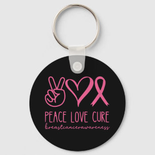 Peace Love Cure Pink Ribbon Warrior Breast Cancer Key Ring