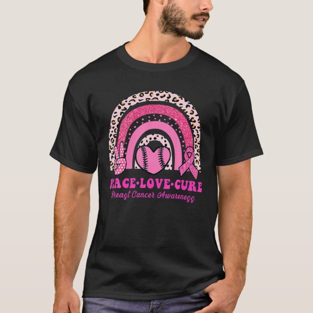 Peace Love Cure Pink Warrior Rainbow Breast Cancer T-Shirt (Front)