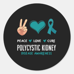 Peace Love Cure Polycystic Kidney Disease Awarenes Classic Round Sticker