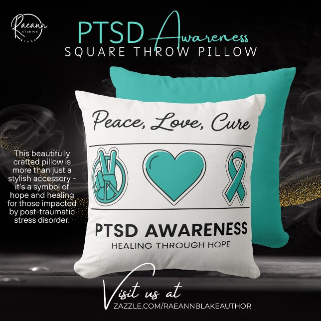 Peace, Love, Cure PTSD Awareness Square Cushion (Creator Uploaded)