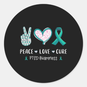Peace Love Cure Ptsd Stress Disorder Awareness Men Classic Round Sticker