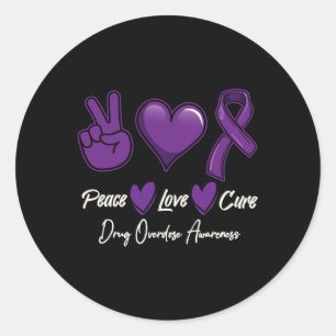 Peace Love Cure Purple Drug Overdose Awareness  Classic Round Sticker