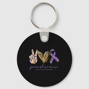 Peace Love Cure Purple Ribbon Cystic Fibrosis Key Ring