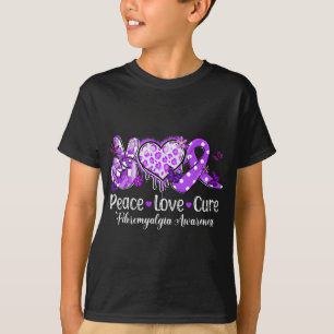 Peace Love Cure Purple Ribbon Fibromyalgia Awarene T-Shirt