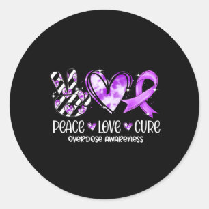 Peace Love Cure Purple Ribbon Overdose Awareness  Classic Round Sticker