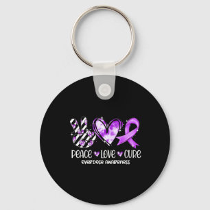 Peace Love Cure Purple Ribbon Overdose Awareness Key Ring