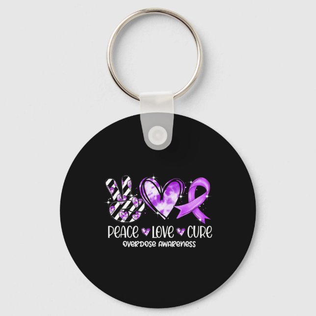Peace Love Cure Purple Ribbon Overdose Awareness  Key Ring (Front)