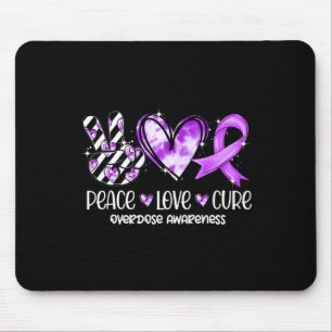 Peace Love Cure Purple Ribbon Overdose Awareness Mouse Mat