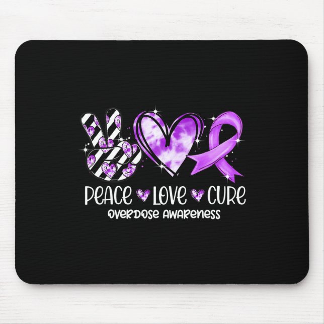 Peace Love Cure Purple Ribbon Overdose Awareness  Mouse Mat (Front)