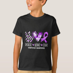 Peace Love Cure Purple Ribbon Overdose Awareness T-Shirt