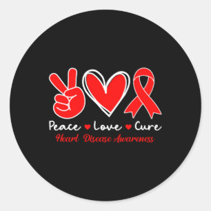 Peace Love Cure Red Ribbon Heart Disease Awareness Classic Round Sticker