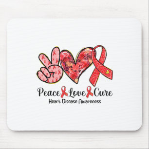 Peace Love Cure Red Ribbon Heart Disease Awareness Mouse Mat