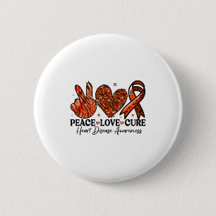 Peace Love Cure Red Ribbons Support Heart Disease  6 Cm Round Badge