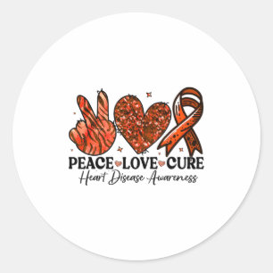 Peace Love Cure Red Ribbons Support Heart Disease Classic Round Sticker