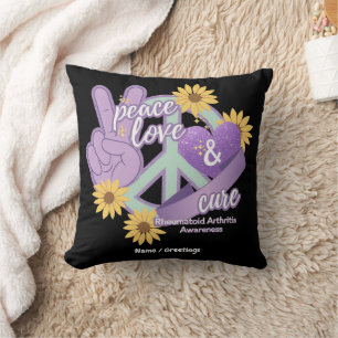 Peace Love Cure Rheumatoid Arthritis Awareness Cushion