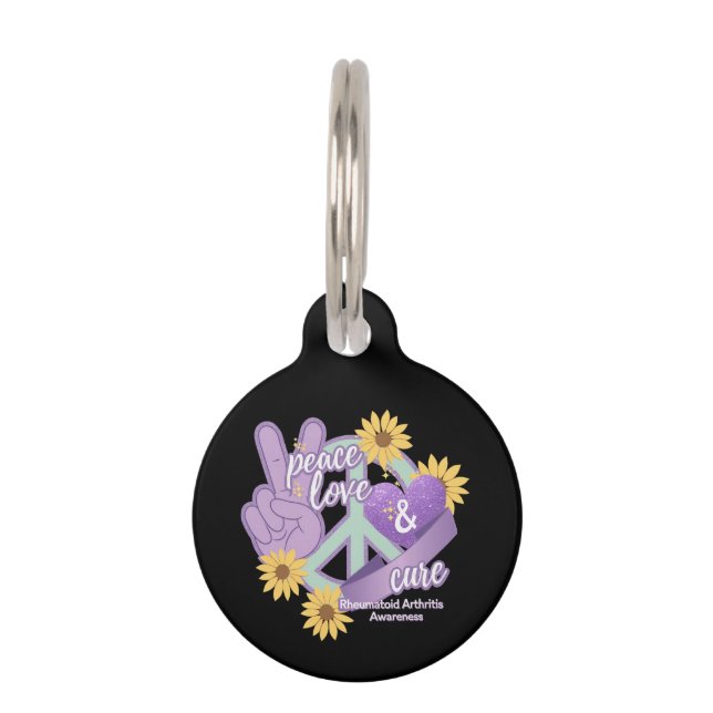 Peace Love Cure Rheumatoid Arthritis Awareness  Pet Tag (Front)