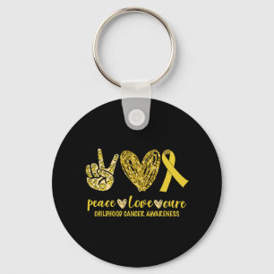 Peace Love Cure Ribbon Childhood Cancer Awareness Key Ring