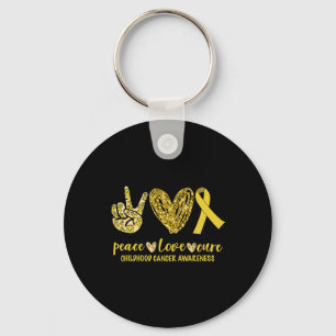 Peace Love Cure Ribbon Childhood Cancer Awareness  Key Ring