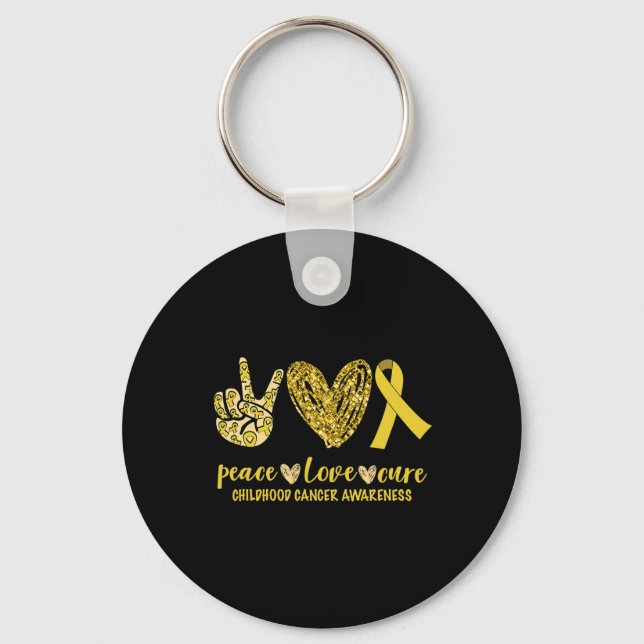 Peace Love Cure Ribbon Childhood Cancer Awareness  Key Ring (Front)