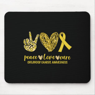 Peace Love Cure Ribbon Childhood Cancer Awareness Mouse Mat