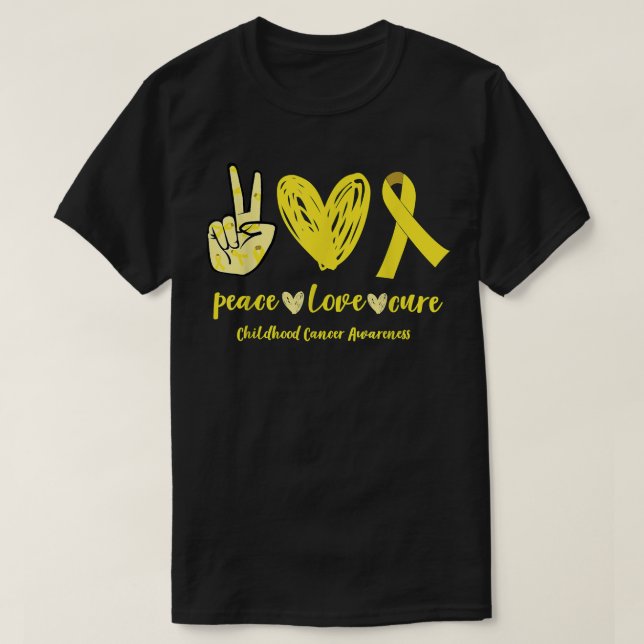 Peace Love Cure Ribbon Childhood Cancer Awareness  T-Shirt (Design Front)