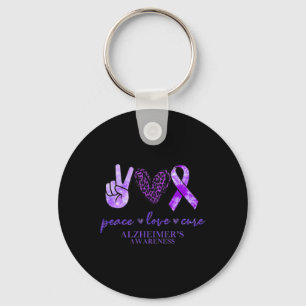 Peace Love Cure Ribbon Leopard Alzheimer Brain Awa Key Ring