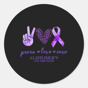 Peace Love Cure Ribbon Leopard Heimerheimer Brain Classic Round Sticker
